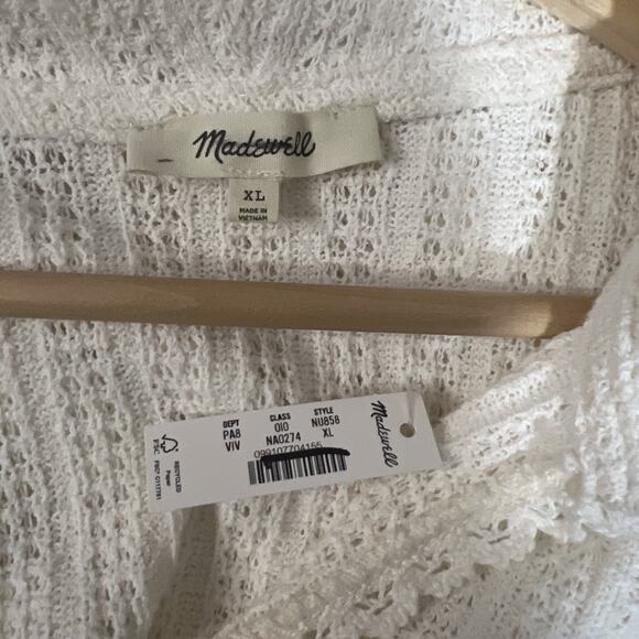 Madewell Womens XL Ivory Crochet Sweater Collared V-Neck Short Sleeve Retro Boho - Picture 8 of 12